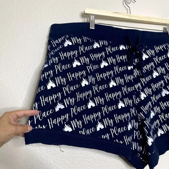 Disney Shorts Plus 3X Disneyland Blue Novelty My Happy Place Terry Cloth Pockets - Picture 6 of 11